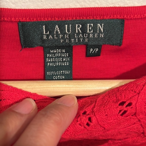 Ralph Lauren red tee top with lace front - Picture 5 of 7
